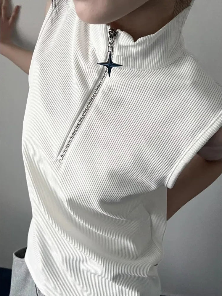 Urban Stand Neck Zipper Streetwear Sleeveless Tanks - Premium Vest from Craftklart Dropship - Just $14.89! Shop now at Craftklart.store