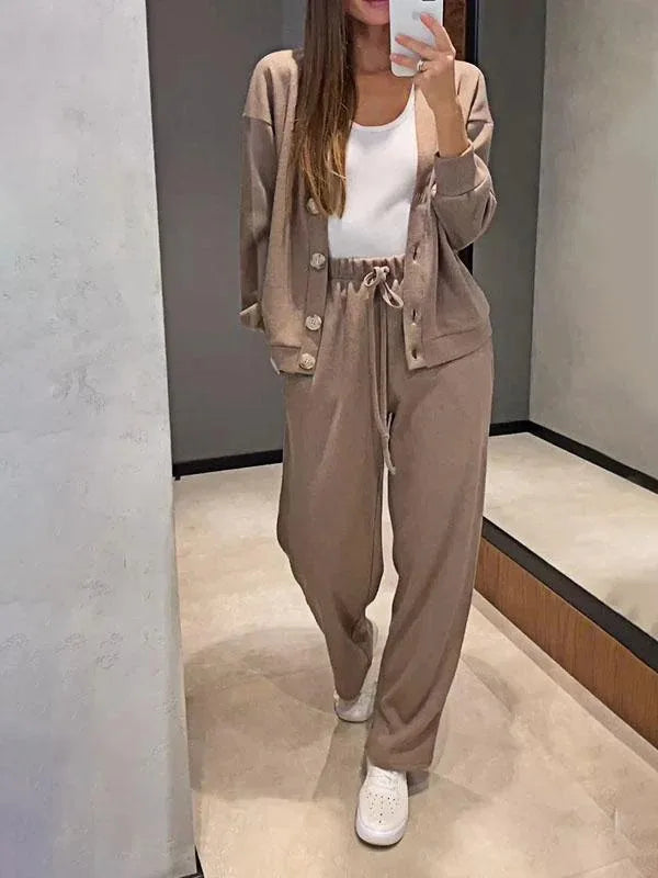 Women Casual V Neck Single Breasted Long Sleeved Coat & Pants Set - Premium Sets from Craftklart Dropship - Just $13.95! Shop now at Craftklart.store