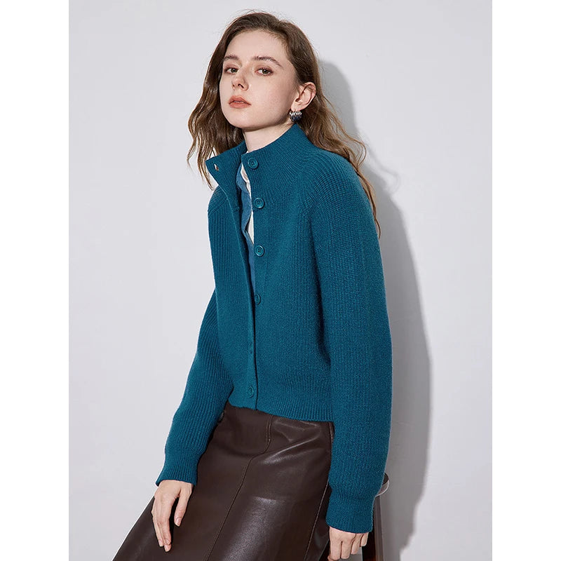 Women Knitted New Turtleneck Single Breasted Sweater