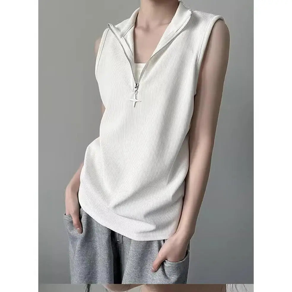 Urban Stand Neck Zipper Streetwear Sleeveless Tanks - Premium Vest from Craftklart Dropship - Just $14.89! Shop now at Craftklart.store
