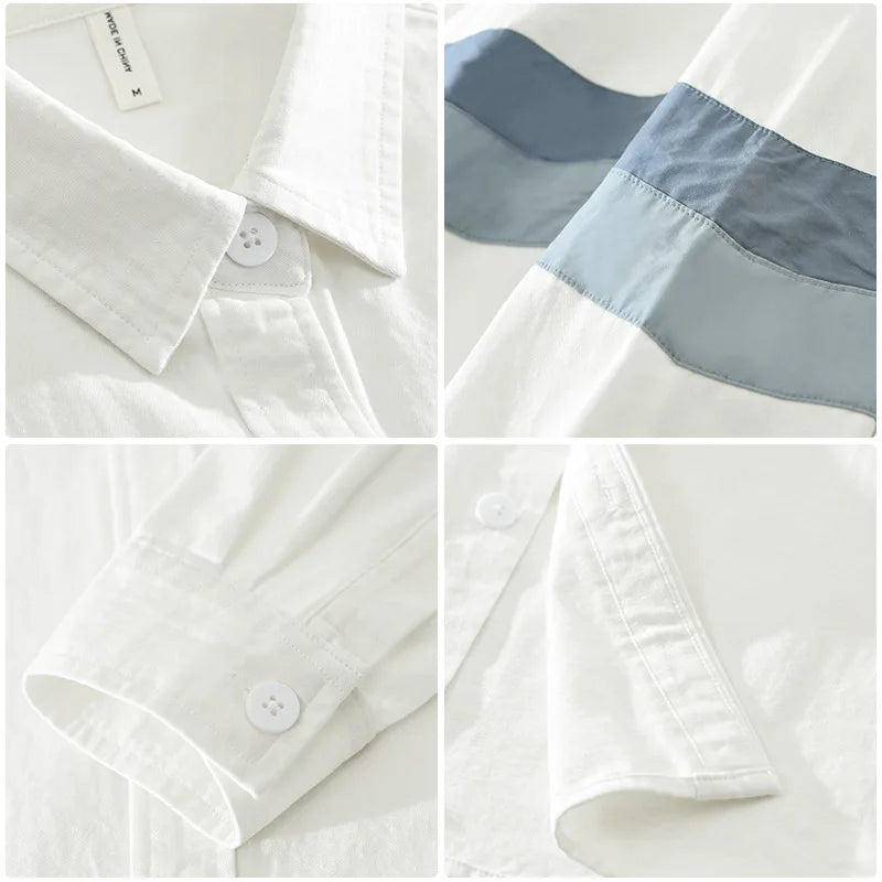Men's Spring New Casual Patchwork 100% Cotton Long Sleeve Shirts - Premium Shirt from Craftklart Dropship - Just $32.11! Shop now at Craftklart.store
