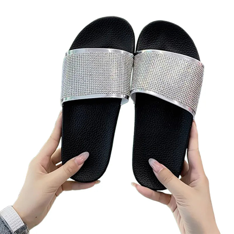 Female Summer Rhinestone Slippers - Premium Slippers from Craftklart.store - Just $18.45! Shop now at Craftklart.store