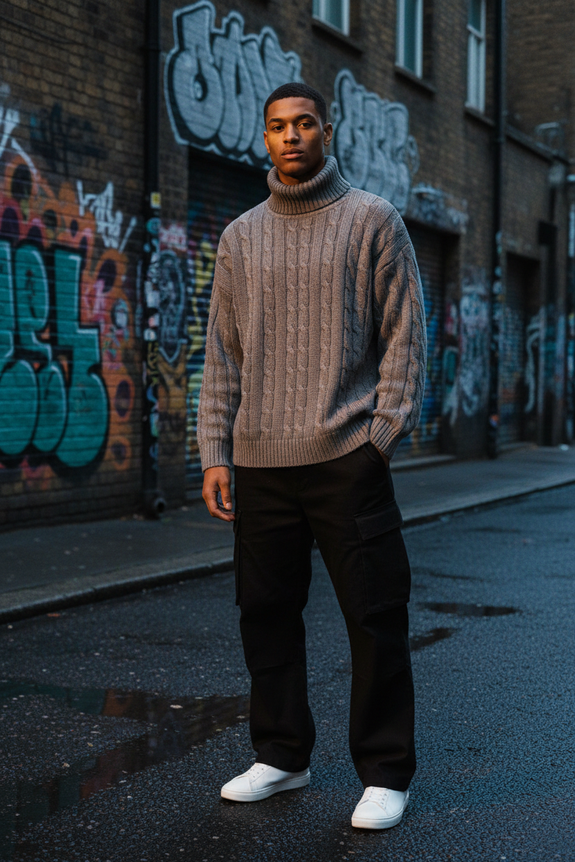 Craftklart Men's Turtleneck Knit Sweater — Skinny Fit | Solid Colour Pullover