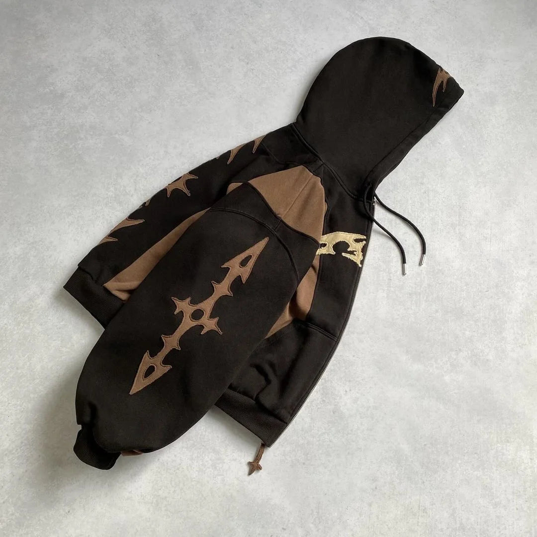 Y2k Patch Design Loose Zip Hoodies for men