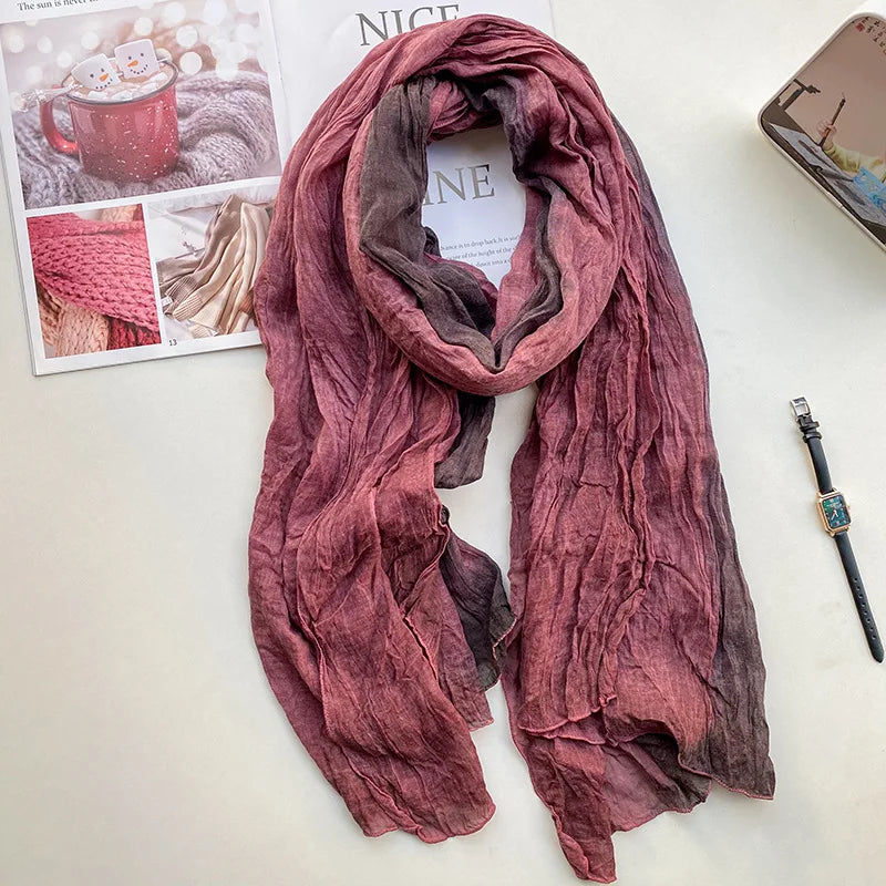 Women's Urban Cotton and Linen Tie-dye Long Folds Scarf