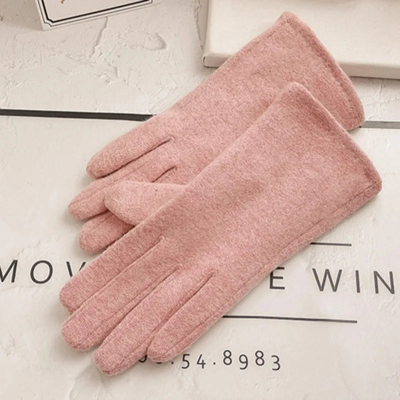 Women Winter Cashmere Wool Knit Plush Thick Warm Glove Outdoor - Craftklart.store