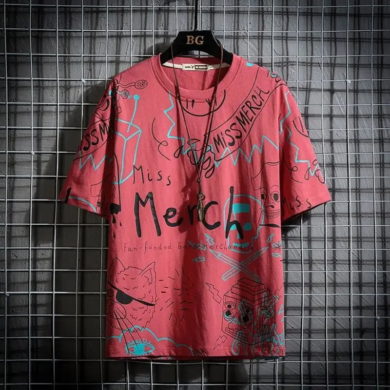 Clothes Anime Top Red Streetwear Hip Hop Male Tee Shirts