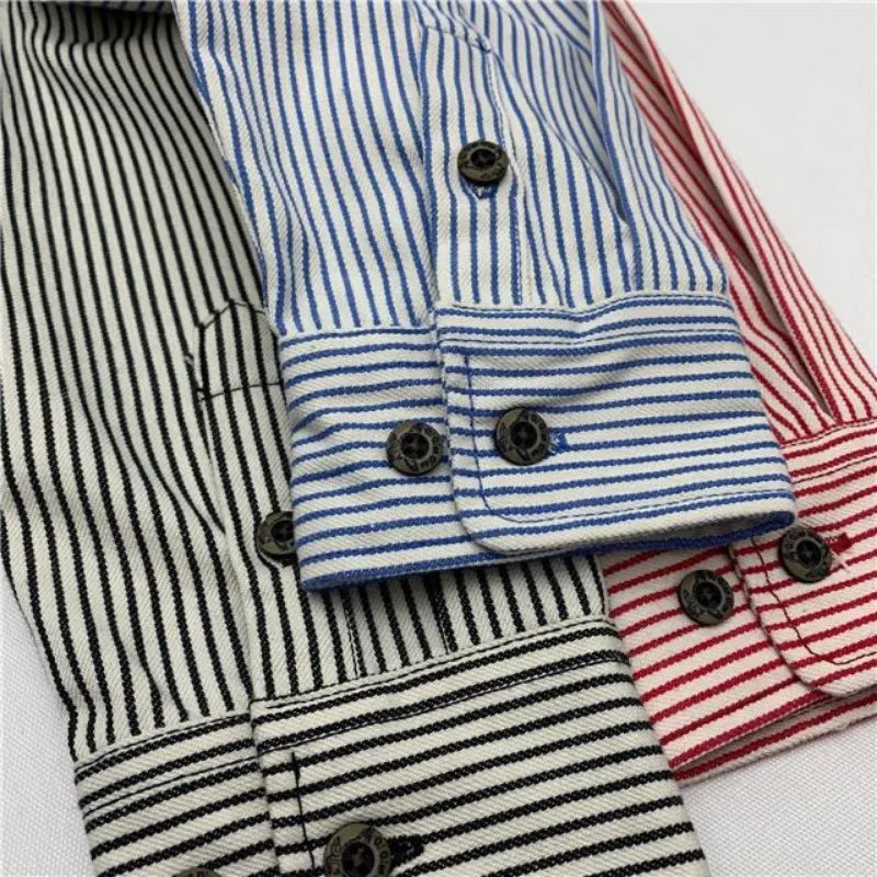 Urban Workwear Striped Men's Loose Long Sleeved Shirt