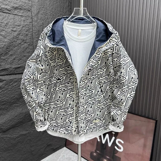 Appliques Print High Street Zipper Hooded Windbreaker Jacket - Premium Windbreaker from Craftklart Dropship - Just $30.73! Shop now at Craftklart.store