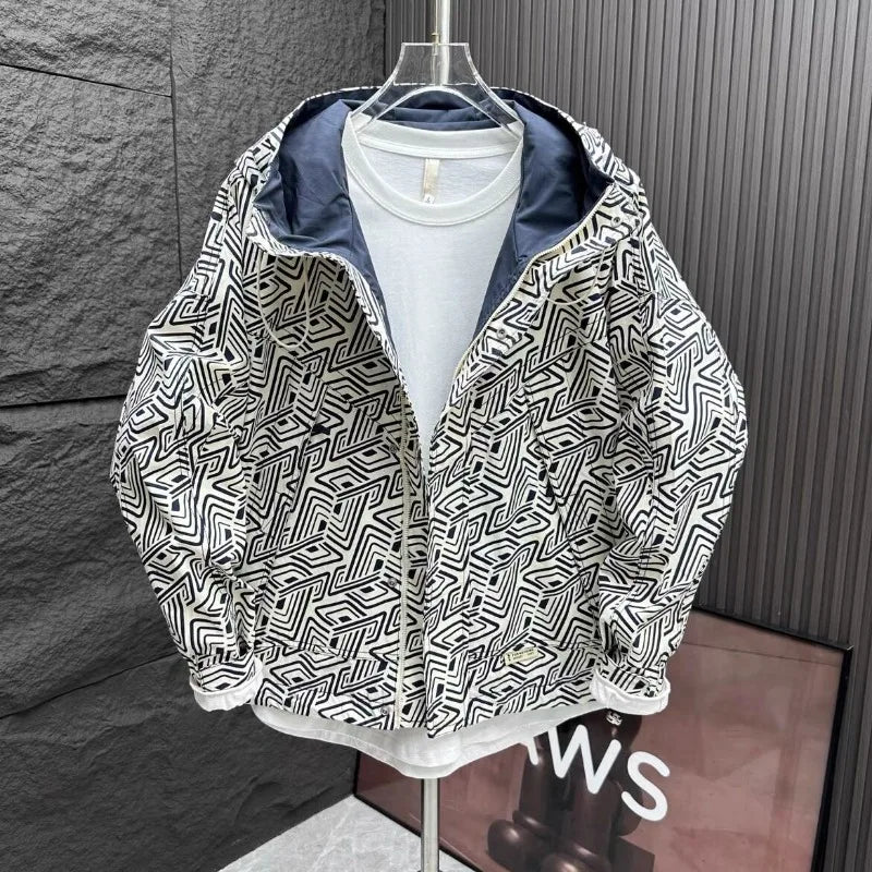 Appliques Print High Street Zipper Hooded Windbreaker Jacket - Premium Windbreaker from Craftklart Dropship - Just $30.73! Shop now at Craftklart.store