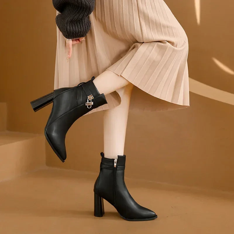 Women's Chunky High Heel Short Boots - Premium Boots from Craftklart.store - Just $16.89! Shop now at Craftklart.store