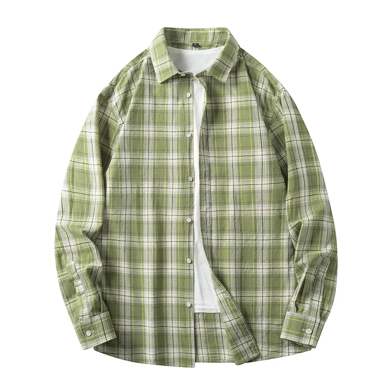 Men's Urban Streetwear Plaid 100% Cotton Shirt - Craftklart.store