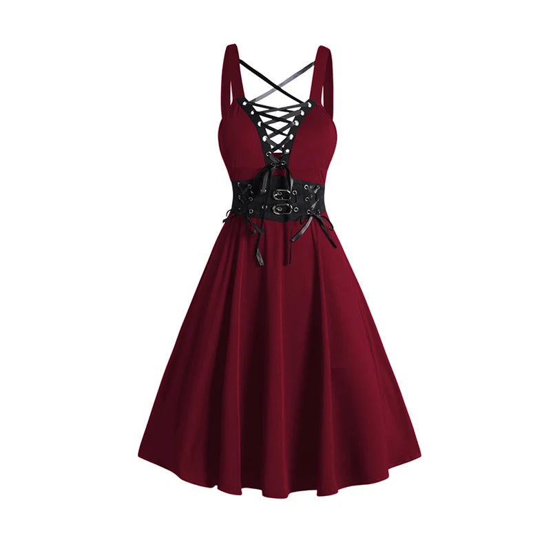 Solid Color Open Front Crop Jacket and Lace Up Buckle Strap Crisscross Dress