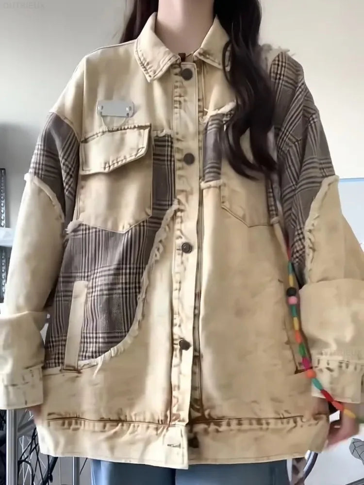 Patchwork Streetwear Contrast Color Grunge Jackets - Premium Jacket from Craftklart Dropship - Just $40.71! Shop now at Craftklart.store
