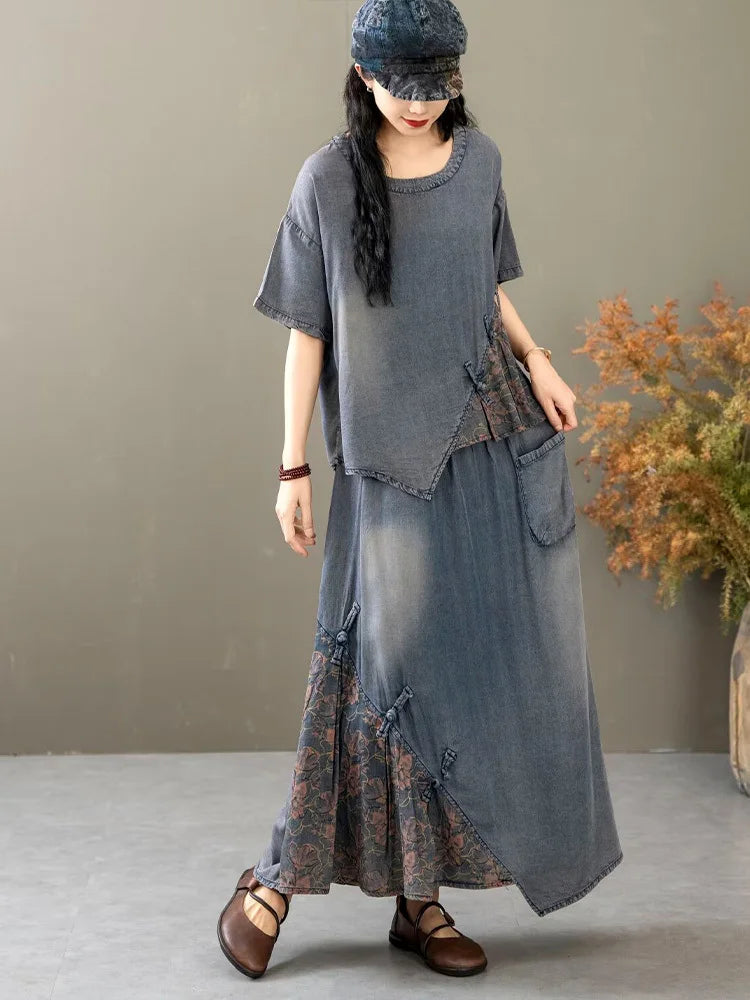 Loose Urban Printed Denim Outfits - Premium Set from Craftklart Dropship - Just $53.08! Shop now at Craftklart.store