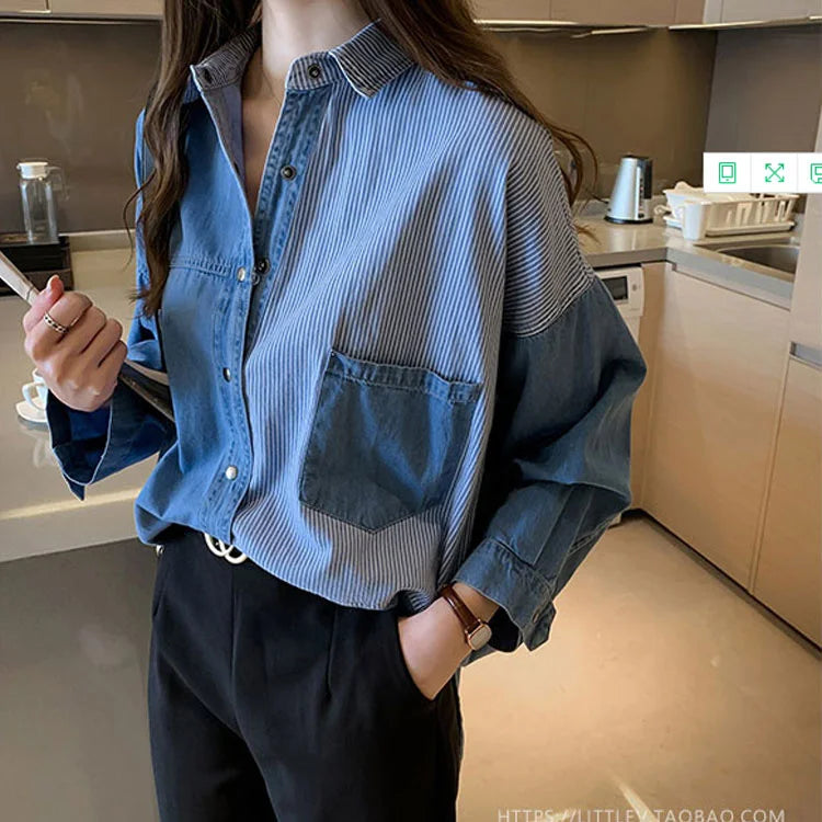 Blue Denim Shirt Women Batwing Sleeve Asymmetrical Shirt - Premium shirt from Craftklart Dropship - Just $21! Shop now at Craftklart.store