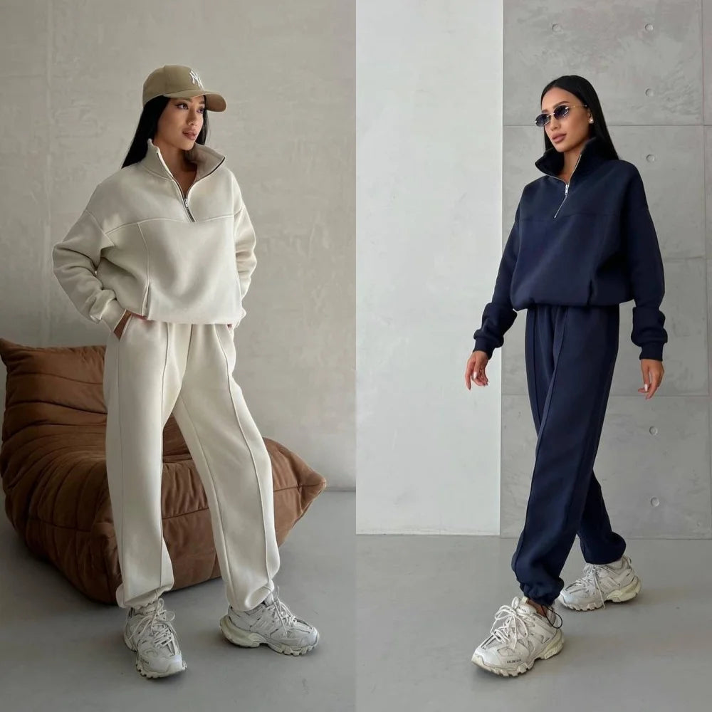 Autumn Women's Tracksuit with Zipper Cotton Oversize White Casual Two Piece Set Women Classic Sports Trouser Suits for Women - Premium from Craftklart.store - Just $26.49! Shop now at Craftklart.store