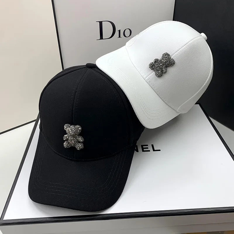 Women Korean Wild Bear Rhinestone Caps