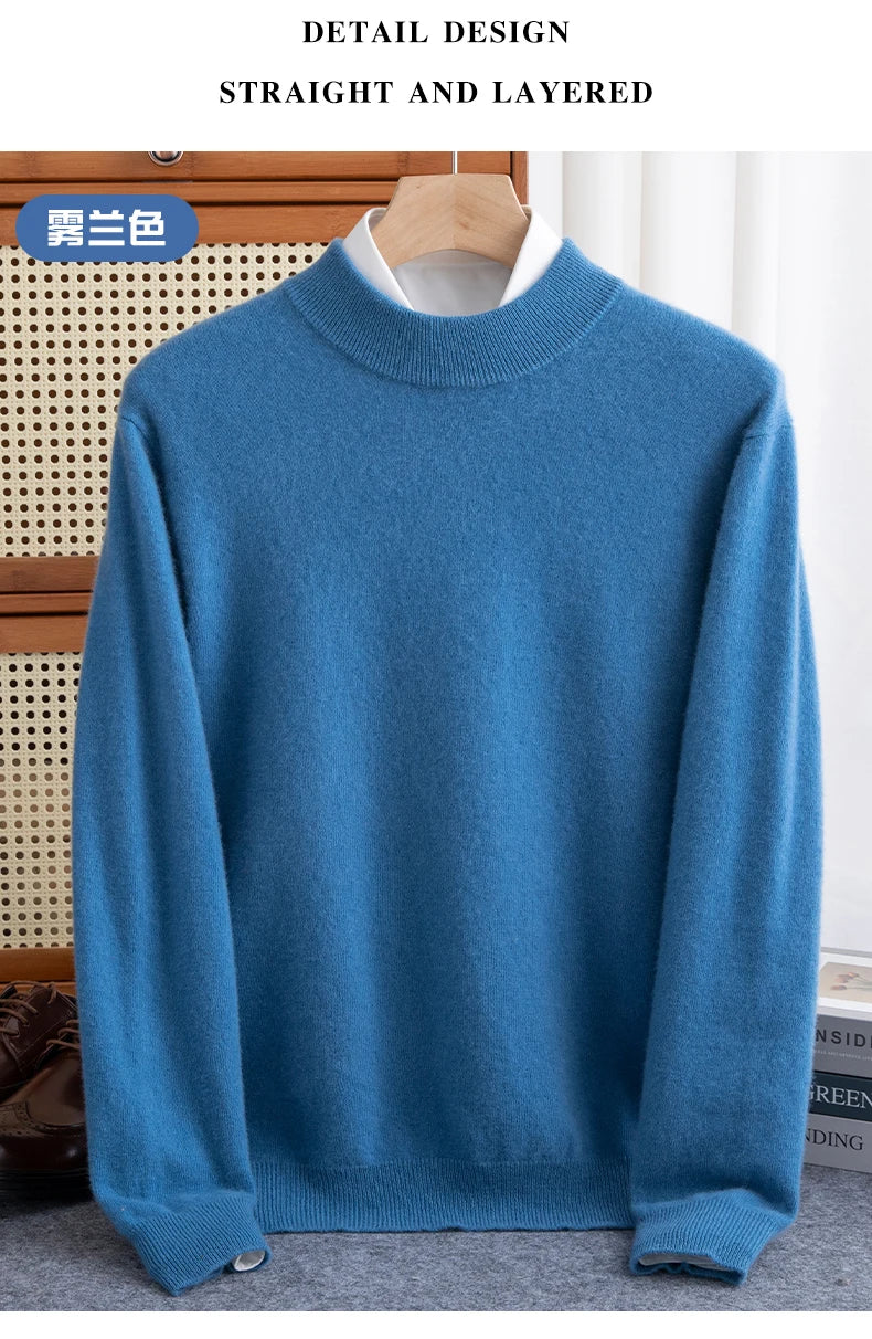 New Fashion Men's 100% Wool Pullover Half-high Collar Sweater - Craftklart.store