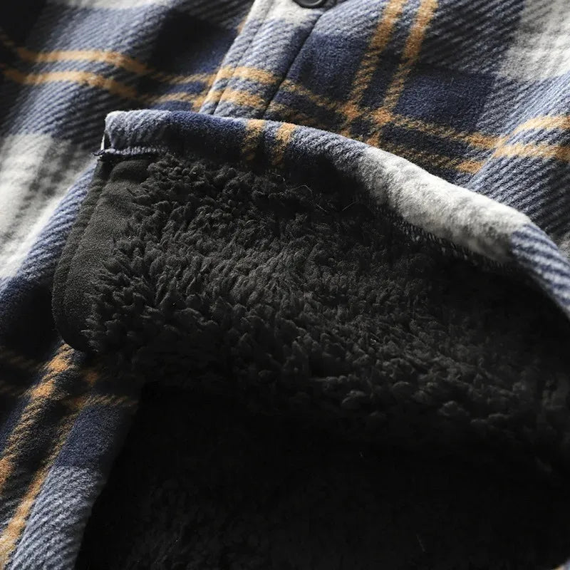 Men's Winter Fleece Linend Warm Plaid Shirt