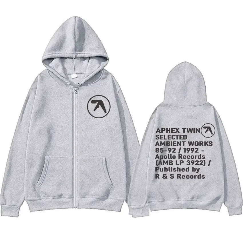 Zip Up Hooded Top Aphex Twin Inspired Graphic Print Hoodie - Craftklart.store