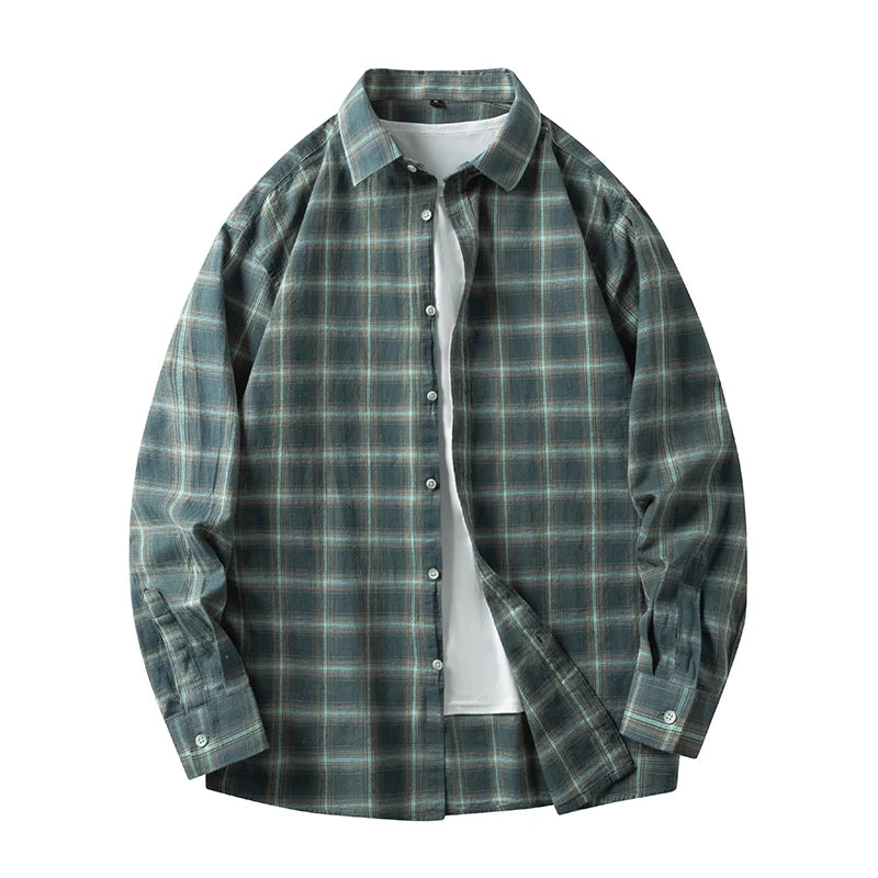 Men's Urban Streetwear Plaid 100% Cotton Shirt - Craftklart.store