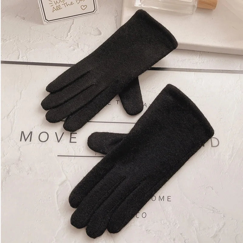 Women Winter Cashmere Wool Knit Plush Thick Warm Glove Outdoor - Craftklart.store