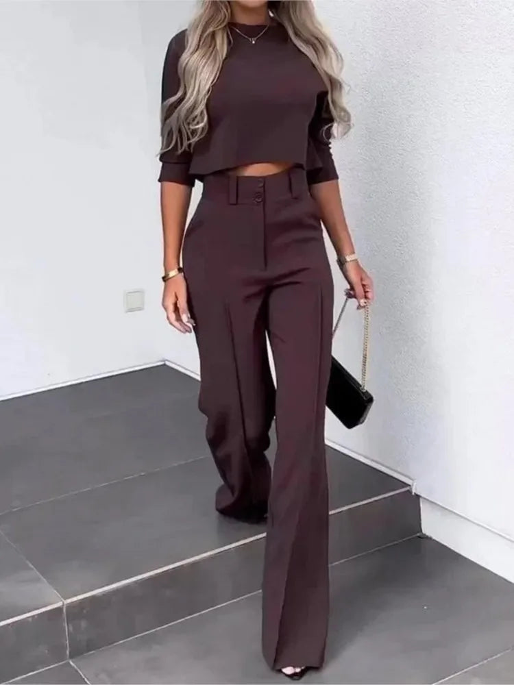 Women Casual Crop Top+High Waist Pants Sets - Premium Sets from Craftklart Dropship - Just $14.58! Shop now at Craftklart.store
