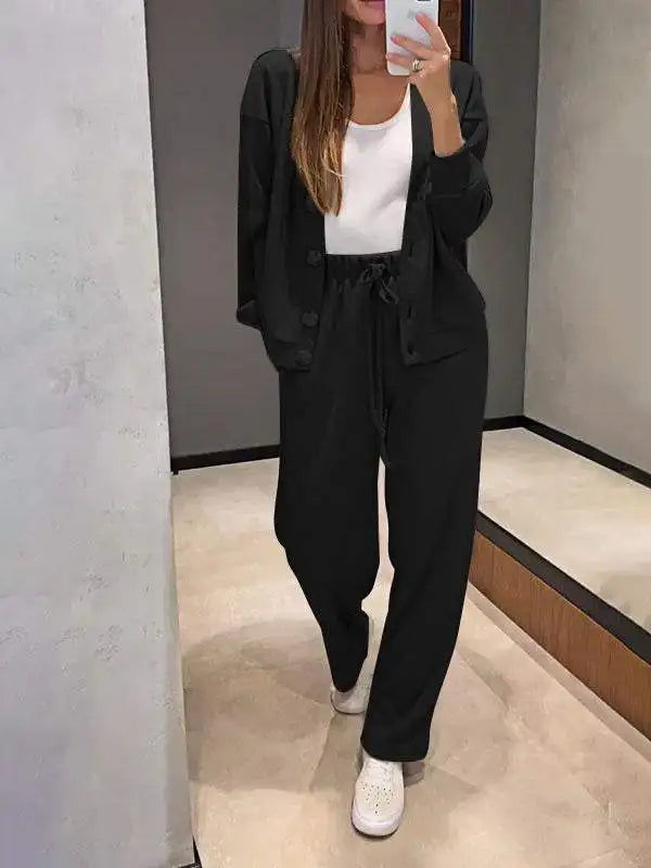 Women Casual V Neck Single Breasted Long Sleeved Coat & Pants Set - Premium Sets from Craftklart Dropship - Just $13.95! Shop now at Craftklart.store