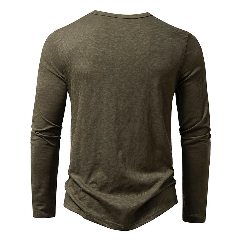 New Men's Cotton Henley T Shirt Long Sleeve - Premium Longsleeve Top from Craftklart.store - Just $16.23! Shop now at Craftklart.store