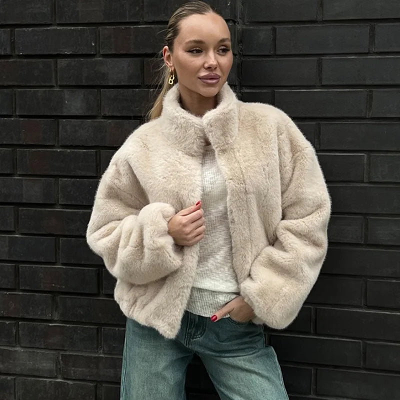 Urban Women Faux Fur Long Sleeve Zipper Jacket