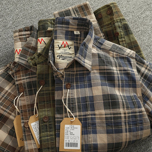Heavy Chunky Cotton Plaid Long Sleeve Shirt - Craftklart.store
