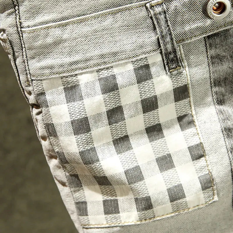 Men's Short Jeans Pants Spliced Straight Gray - Premium Shorts from Craftklart Dropship - Just $22.30! Shop now at Craftklart.store