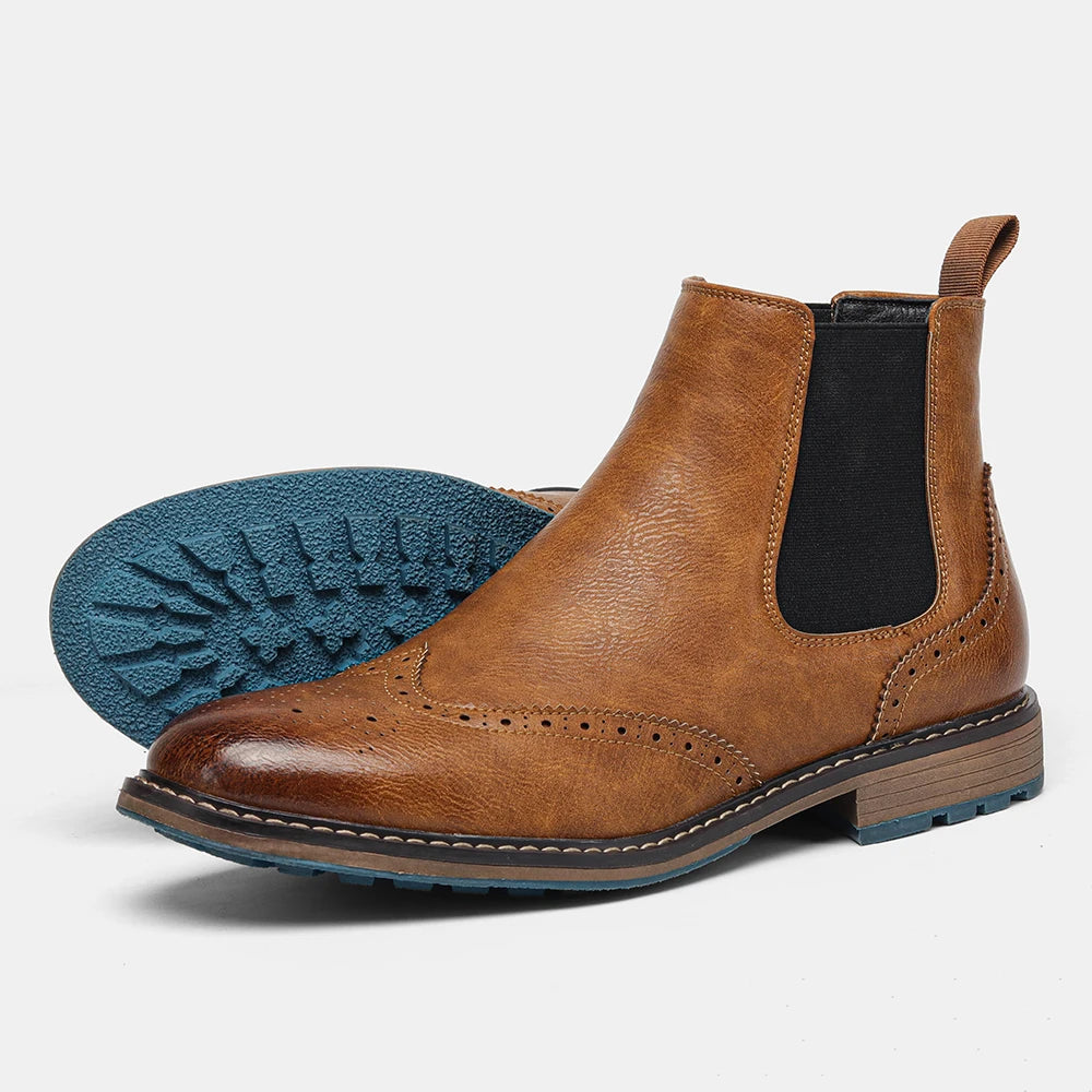 Brogue Chelsea Men Boots Classical American Style Leather Boots