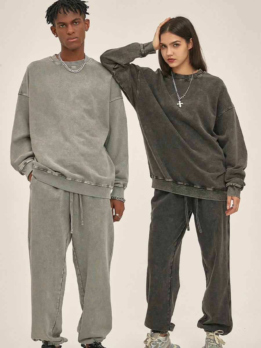 Sumuyoo Thin Round Neck Hoodie Pants Suits Women Chaopai Wash Water Guard Clothes Fashion Sports Pullover Oversized Couple Set - Premium from Craftklart.store - Just $36.69! Shop now at Craftklart.store