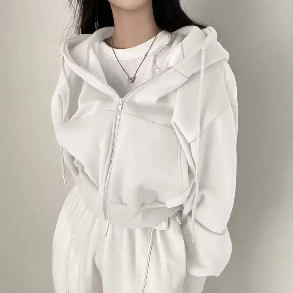 Women Urban Casual Fleece Lined Loose Zipper Hoodie