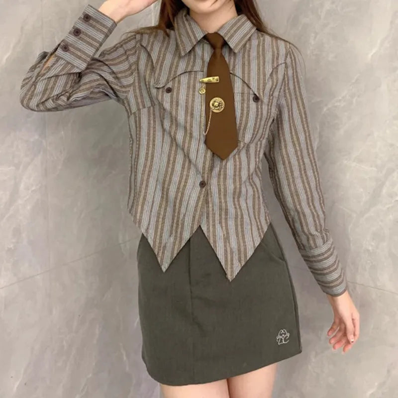 Women's Casual Blouses Patchwork Button Punk Jeans Two Piece Suits