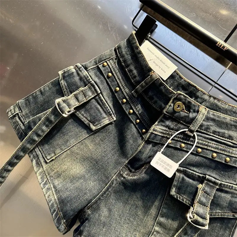 Women's 2024 New Harajuku Washed Biker Workwear Denim Shorts - Premium Skirt from Craftklart Dropship - Just $22.80! Shop now at Craftklart.store