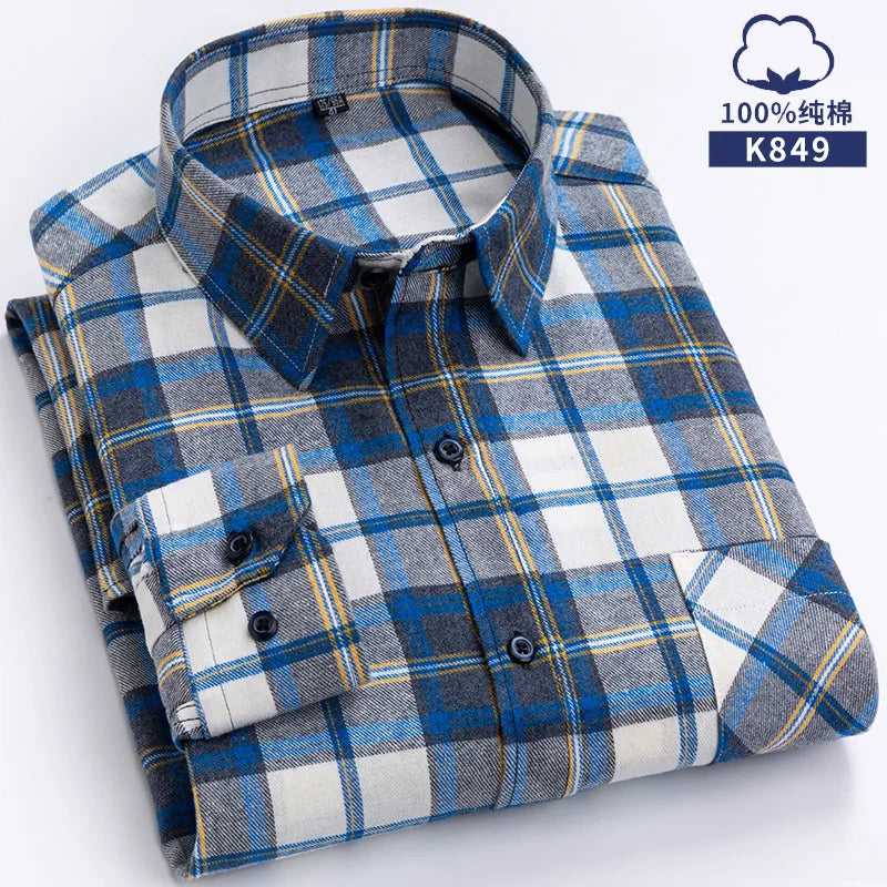 New Flannel Plaid Cotton Shirts For Man
