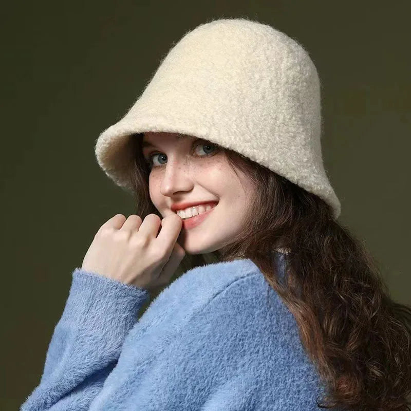 Simple Wool Bucket Hat for Women