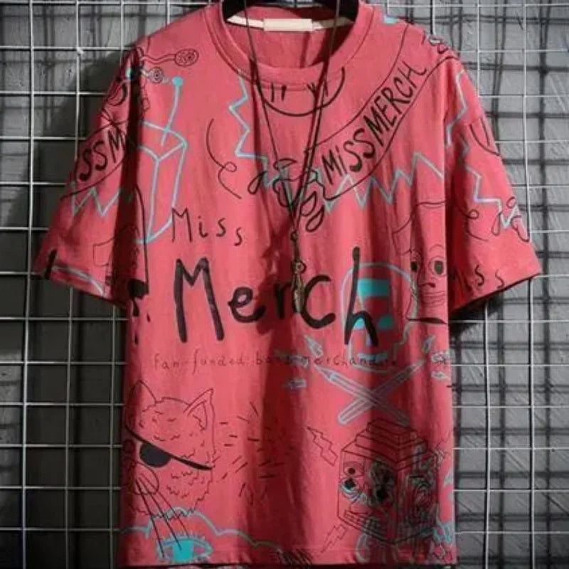 Clothes Anime Top Red Streetwear Hip Hop Male Tee Shirts