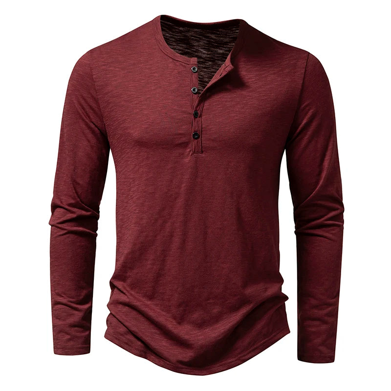 New Men's Cotton Henley T Shirt Long Sleeve - Premium Longsleeve Top from Craftklart.store - Just $16.23! Shop now at Craftklart.store