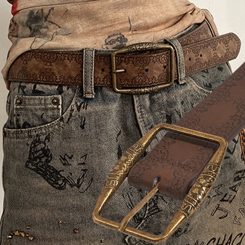 Pattern Print Retro Y2K Belts For Women Luxury Designer Brand Buckle Pin Waist Belt Female Pu Leather Hip Hop Fashion Waistband - Craftklart.store