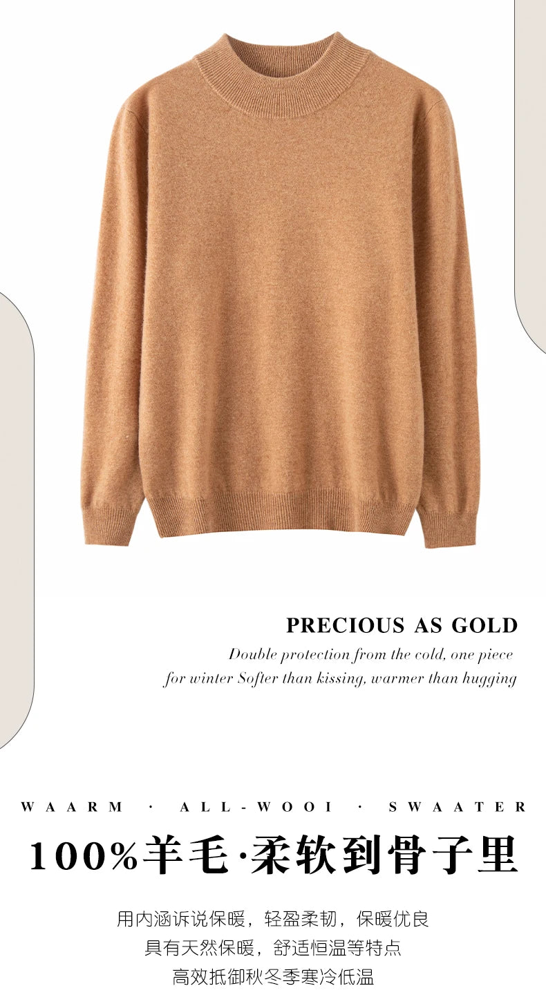 New Fashion Men's 100% Wool Pullover Half-high Collar Sweater - Craftklart.store