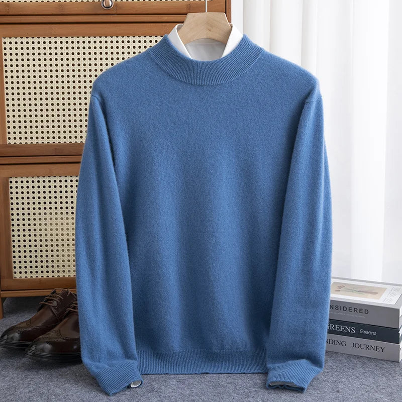 New Fashion Men's 100% Wool Pullover Half-high Collar Sweater - Craftklart.store
