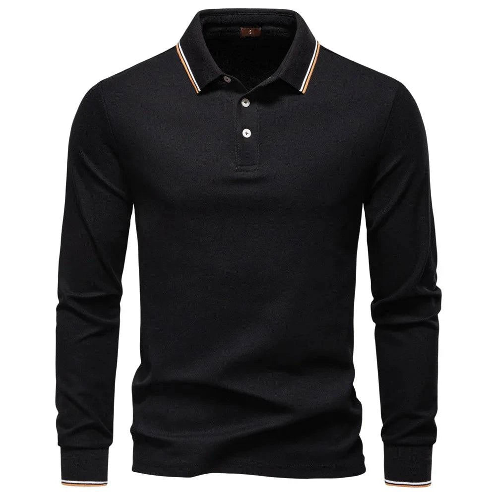 Men's Urban Fall Long-sleeved Polo Shirt by Craftklart Dropship, featuring a classic design in fall colors with a collar and button placket.