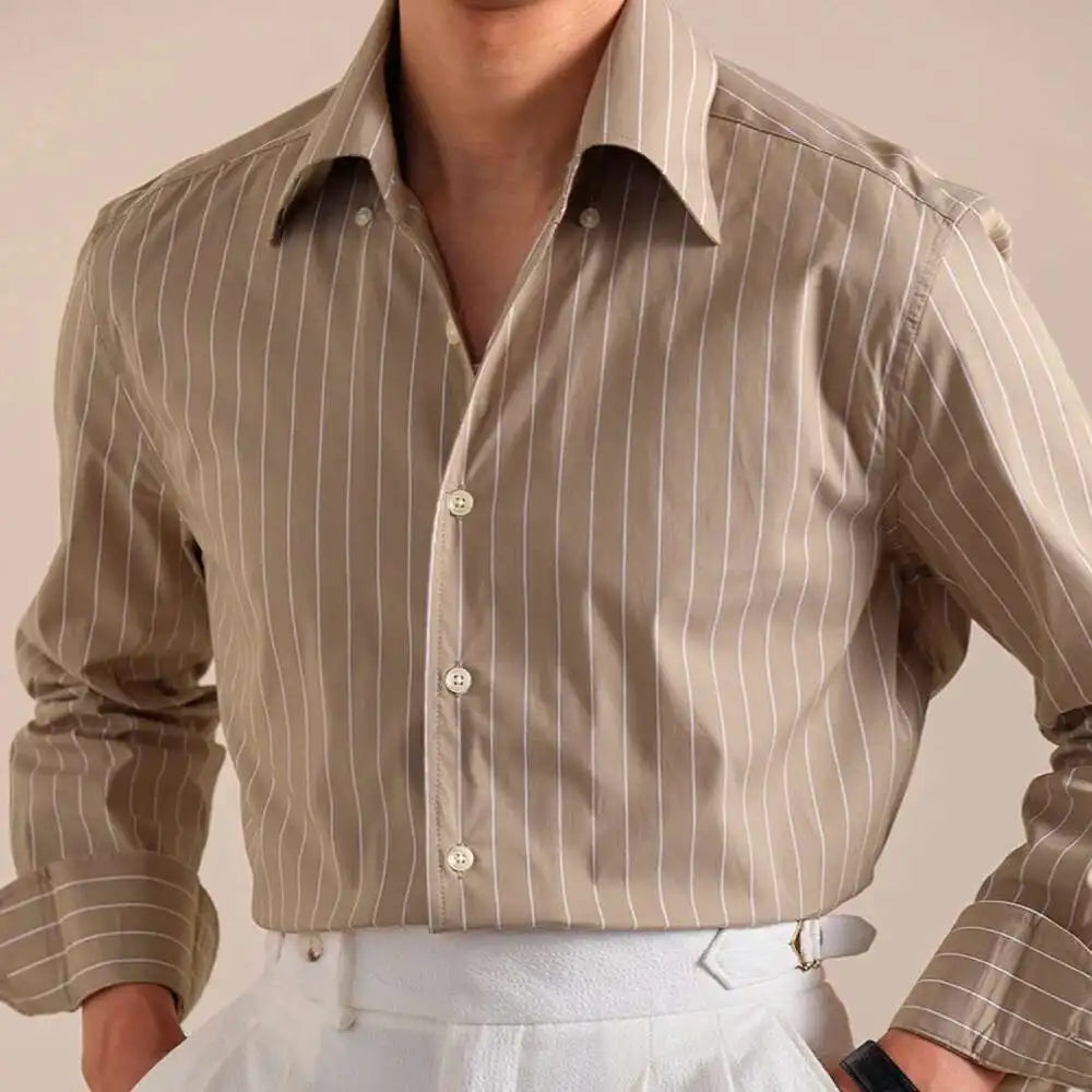 Cotton Blend Striped Italian Styled Urban Casual Long Sleeved Shirt