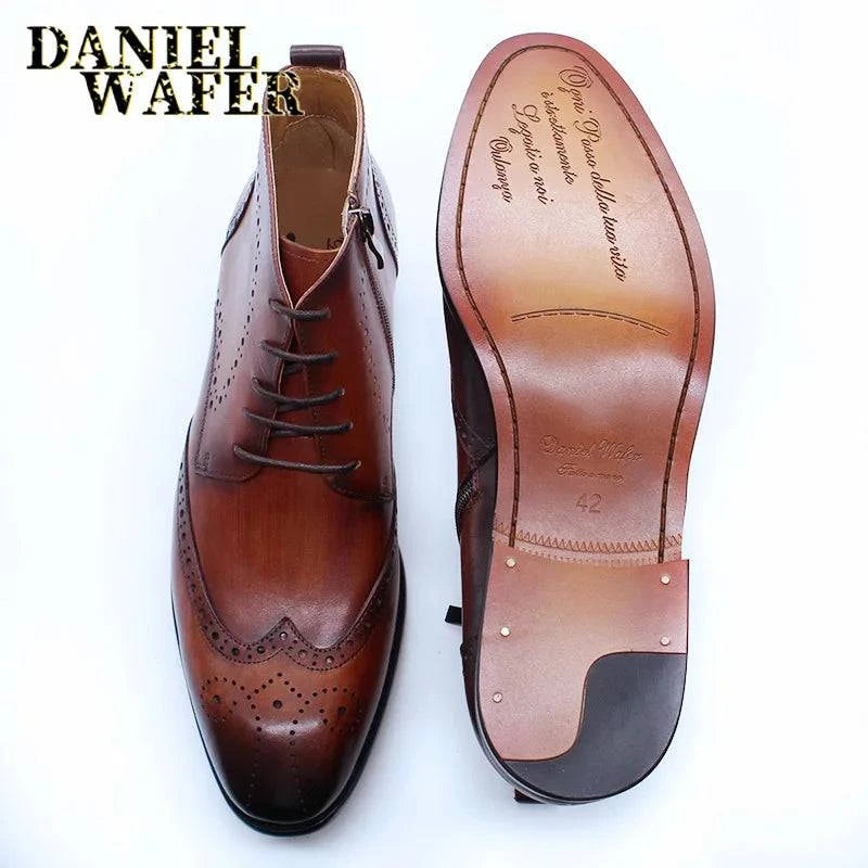 Men's genuine handmade leather ankle boots by Craftklart Dropship, featuring a sleek design and sturdy ankle-high construction.