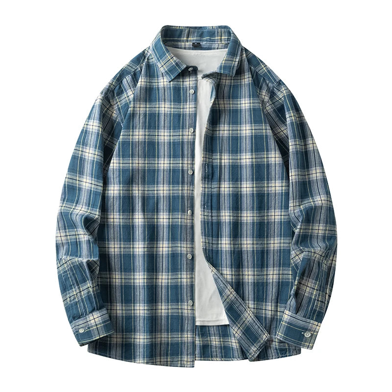 Men's Urban Streetwear Plaid 100% Cotton Shirt - Craftklart.store