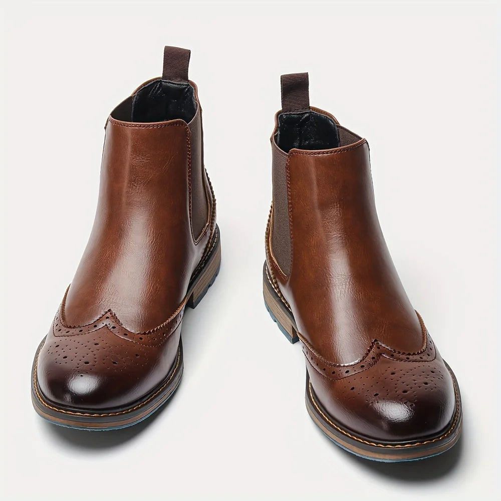 Brogue Chelsea Men Boots Classical American Style Leather Boots